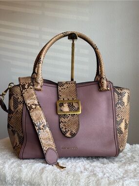 Burberry Mauve Leather Satchel with Snakeskin Accents
